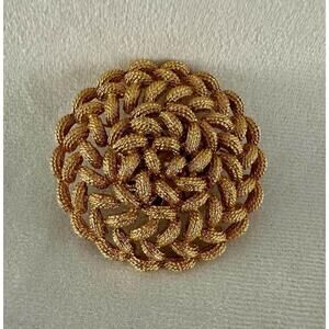 Large Vintage Monet Gold Tone Woven Circle Round Brooch
